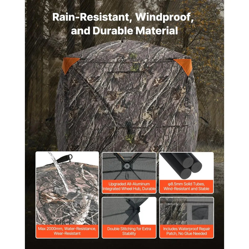 VEVOR Hunting Blind 270° See Through Ground Blind One-Way Mesh for 1-2 Person