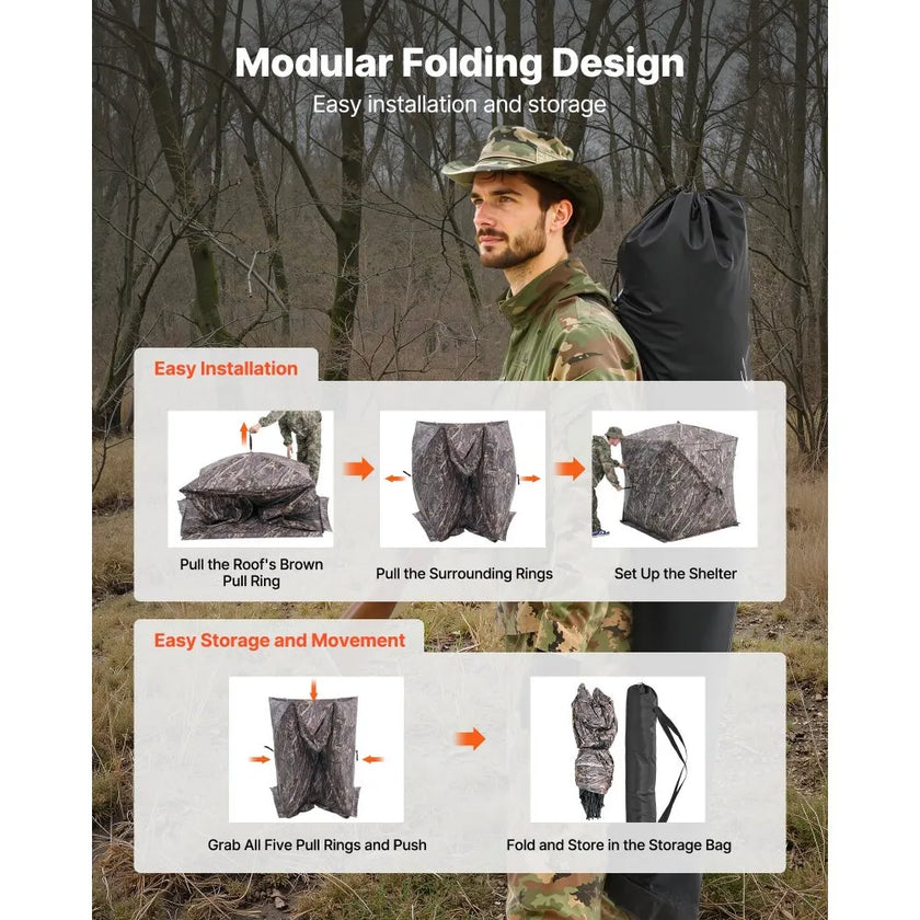 VEVOR Hunting Blind 270° See Through Ground Blind One-Way Mesh for 1-2 Person
