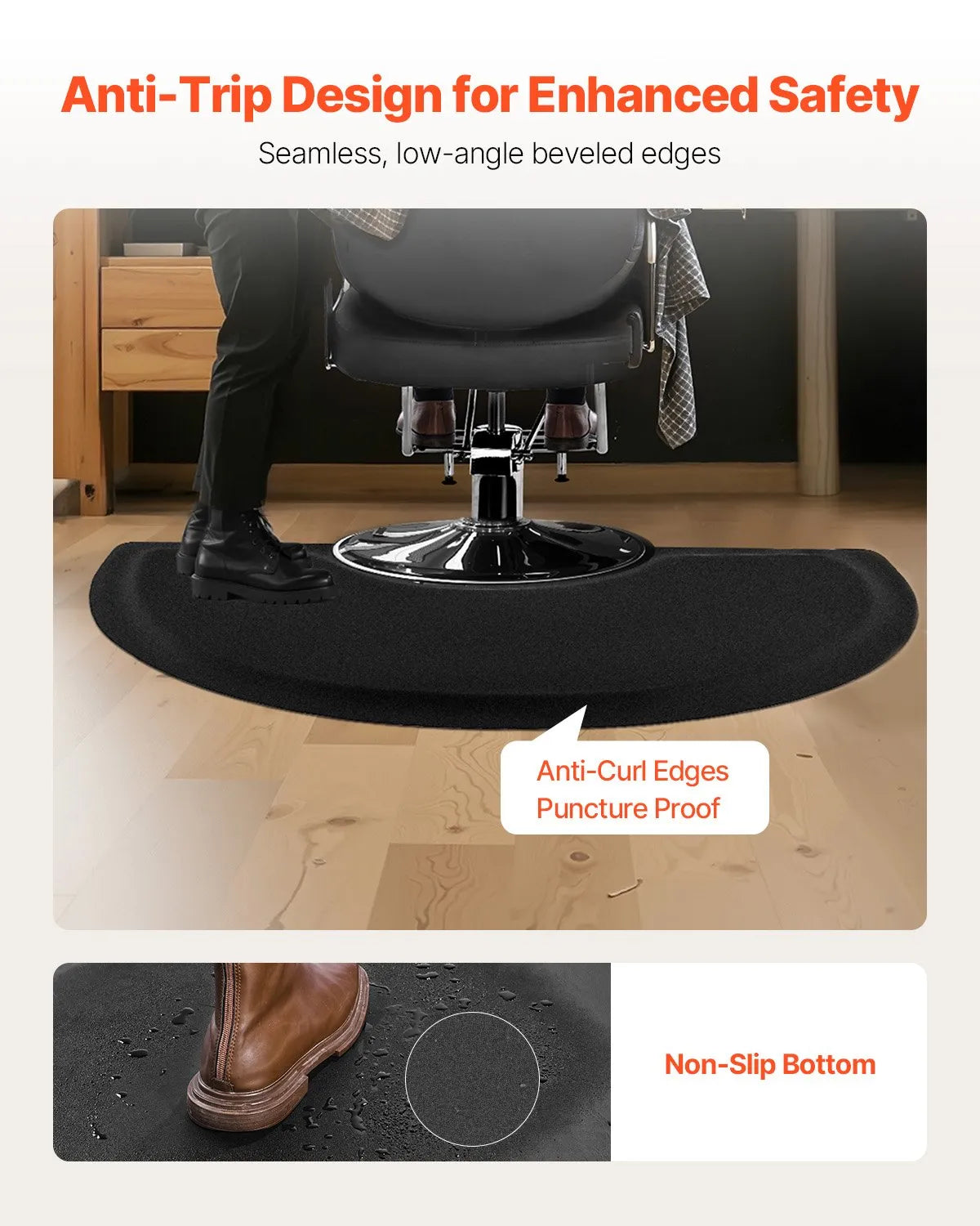 VEVOR Salon Mat for Hair Stylist 3 x 5 FT Semicircle Salon Chair Mat 1/2