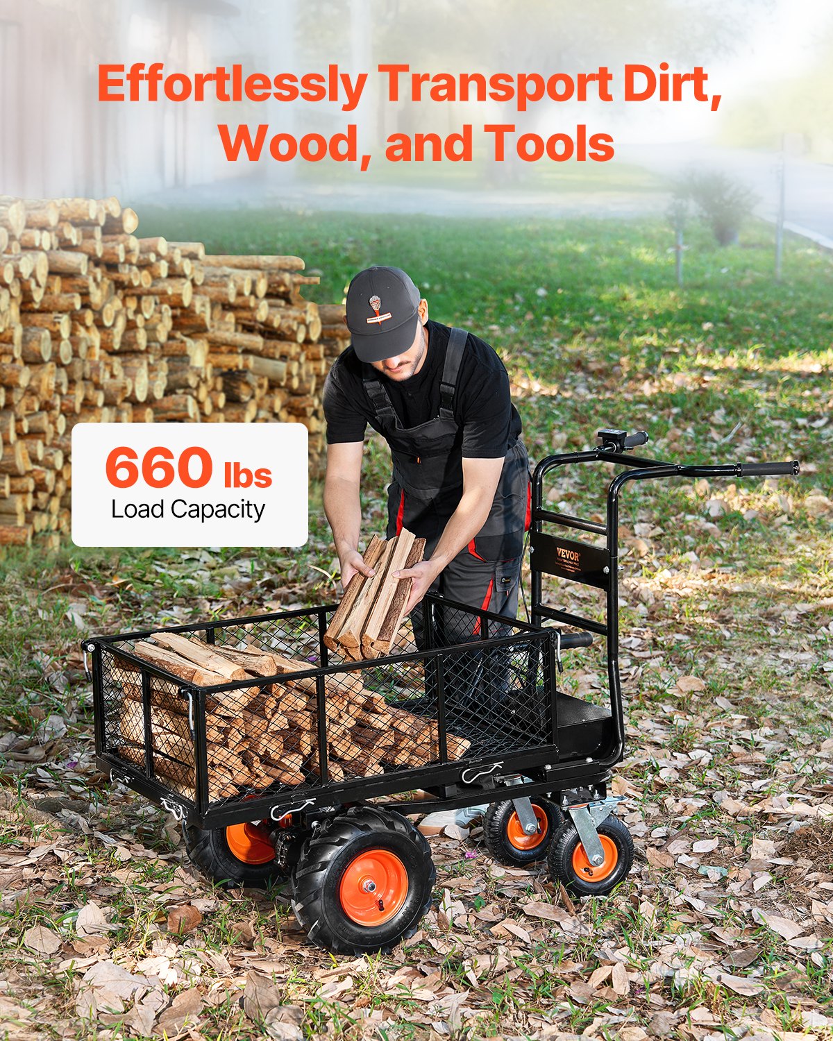 VEVOR Electric Utility Cart 660lbs Capacity Power Wagon 36V 432W Wheelbarrow