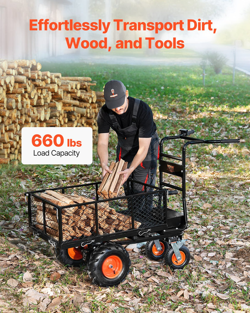 VEVOR Electric Utility Cart 660lbs Capacity Power Wagon 36V 432W Wheelbarrow