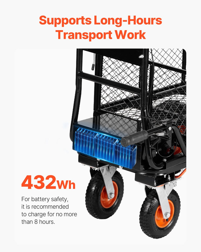 VEVOR Electric Utility Cart 660lbs Capacity Power Wagon 36V 432W Wheelbarrow