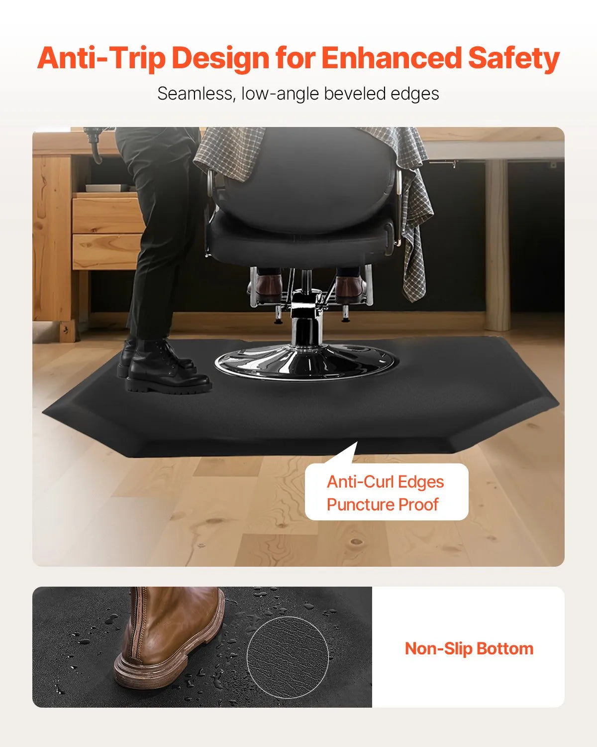 VEVOR Salon Mat for Hair Stylist 4 x 5 FT Hexagon Salon Chair Mat 1/2-inch Thick