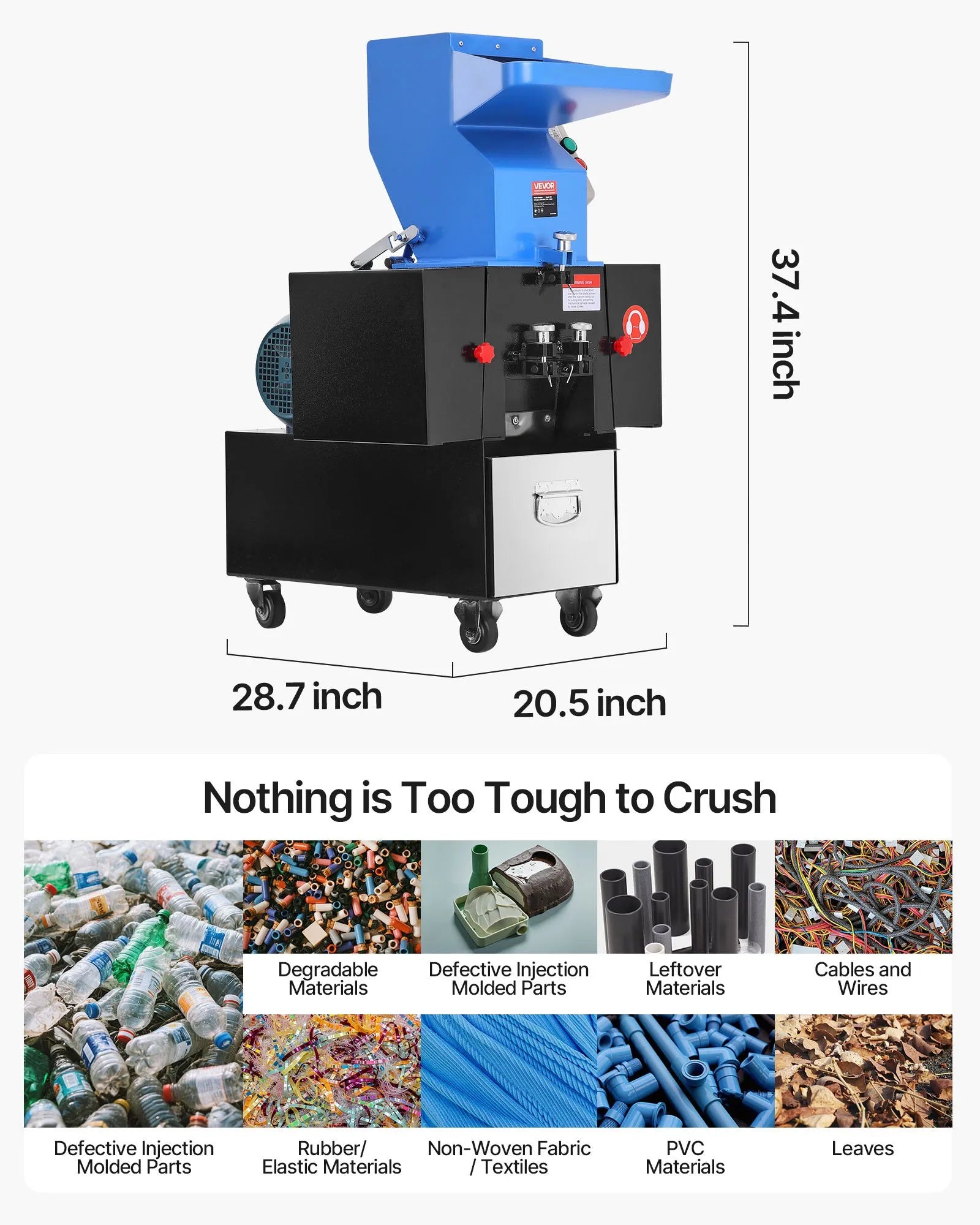 VEVOR Plastic Shredder Crusher 2.2KW Granulator Recycling Machine 220V 3-Phase