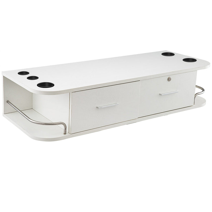 VEVOR White Wall Mount Styling Station Classic Locking 2 Drawers Storage Beauty Salon Equipment 5 Hair Dryer Holes Locking Cabinet for Beauty Salon or SPA, Barber Shop, Home & Bathroom