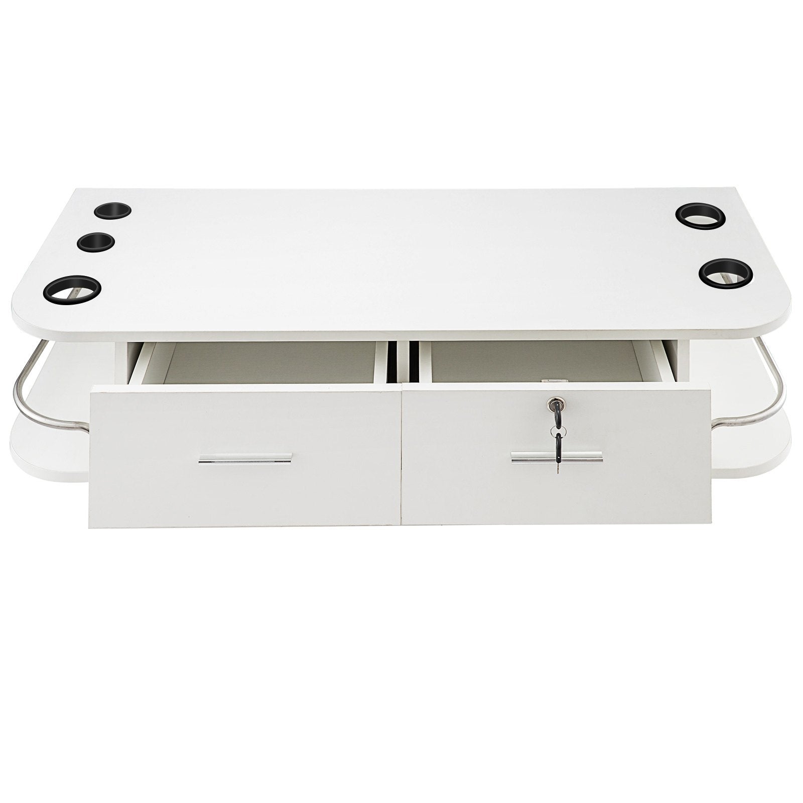 VEVOR White Wall Mount Styling Station Classic Locking 2 Drawers Storage Beauty Salon Equipment 5 Hair Dryer Holes Locking Cabinet for Beauty Salon or SPA, Barber Shop, Home & Bathroom