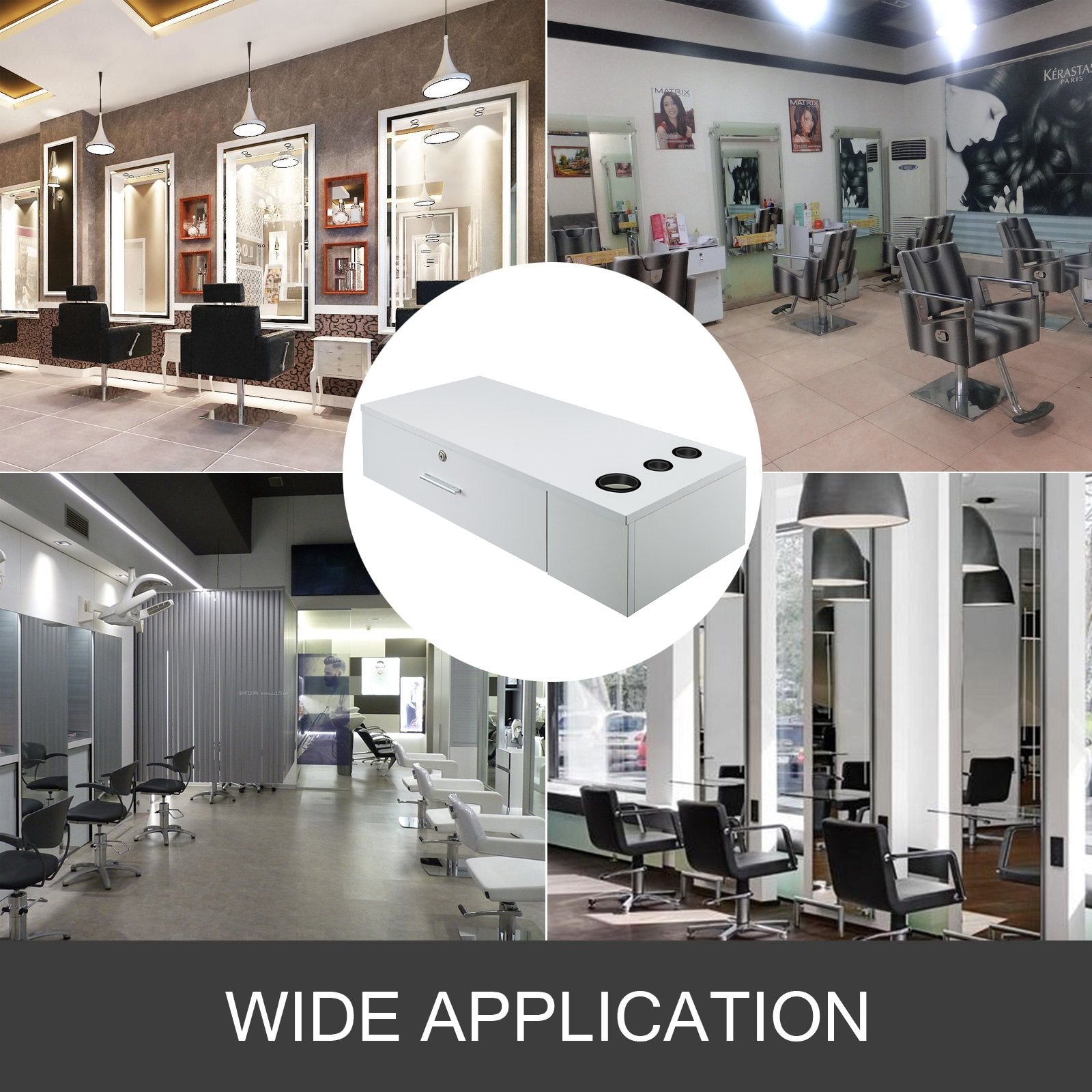 VEVOR Salon Station White Salon Wall Mount Stations Salon Cabinet Wall Mount Stations Hair Styling Classic Locking Single Drawer Storage Beauty Salon Spa Equipment Barber Stations