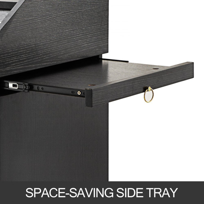 VEVOR Black Beauty Salon Trolley Storage Cart Salon SPA Trolley Cart with 4 Plastic Salon Storage Drawers Sliding Wheels 3 Hair Dryer Holes with Space-saving Side Tray Salon Stations