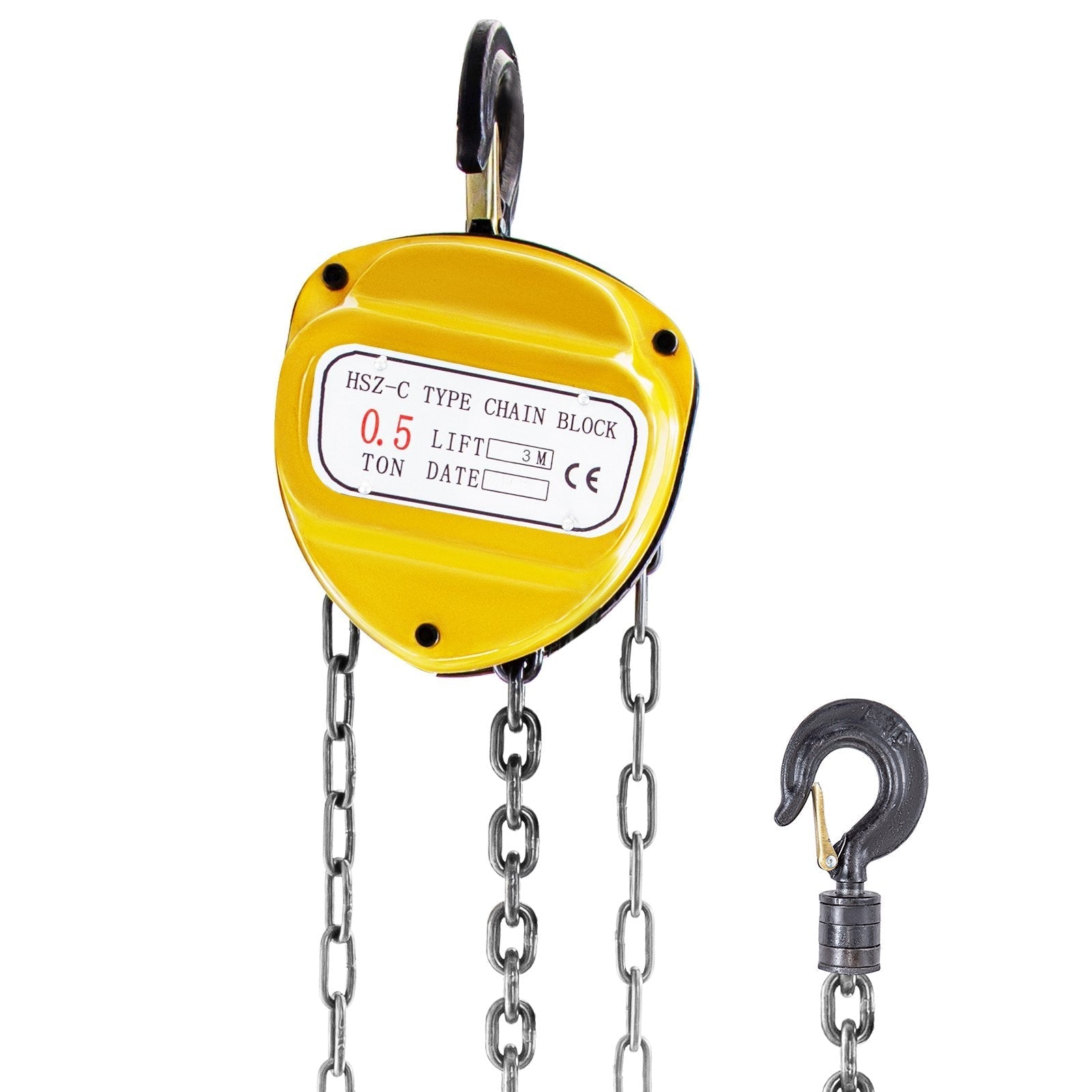 VEVOR Chain Hoist 1100lbs/0.5ton, Chain Block Hoist Manual Chain Hoist 10ft/3m Block Chain Hand Chain Lifting Hoist w/Two Hooks Chain Pulley Tackle Hoist Winch Lifting Pulling Equipment in Yellow