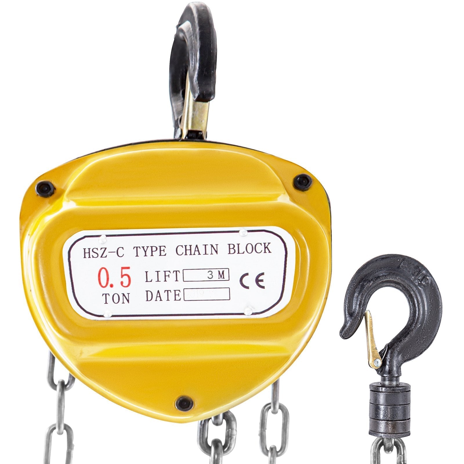 VEVOR Chain Hoist 1100lbs/0.5ton, Chain Block Hoist Manual Chain Hoist 10ft/3m Block Chain Hand Chain Lifting Hoist w/Two Hooks Chain Pulley Tackle Hoist Winch Lifting Pulling Equipment in Yellow