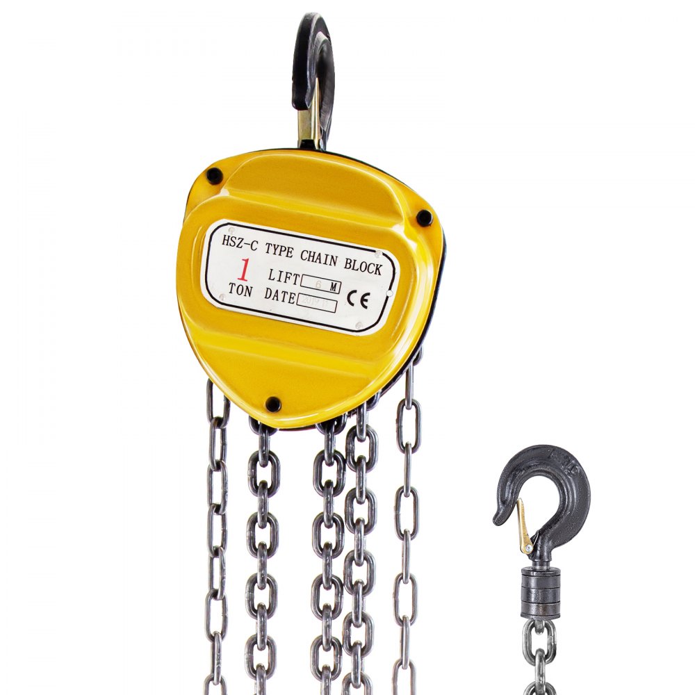 VEVOR Chain Hoist, 2200lbs/1ton Chain Block Hoist, 6m/20ft Manual Chain Hoist, Block Chain Hand Chain Lifting Hoist w/ Two Hooks Chain Pulley Tackle Hoist Winch Lifting Pulling Equipment, Yellow
