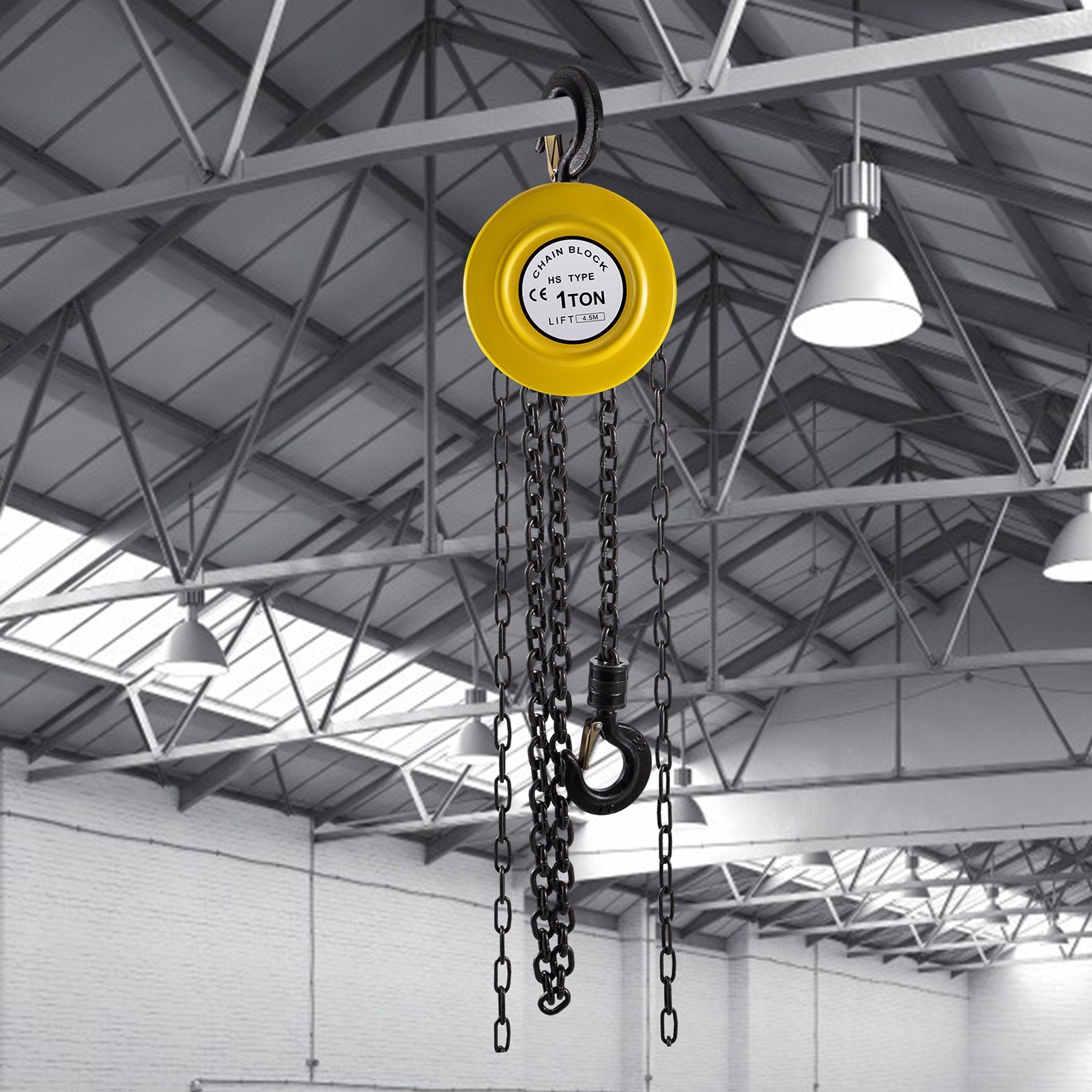 VEVOR Hand Chain Hoist, 2200 lbs /1 Ton Capacity Chain Block, 15ft/4.5m Lift Manual Hand Chain Block, Manual Hoist w/ Industrial-Grade Steel Construction for Lifting Good in Transport & Workshop, Yell