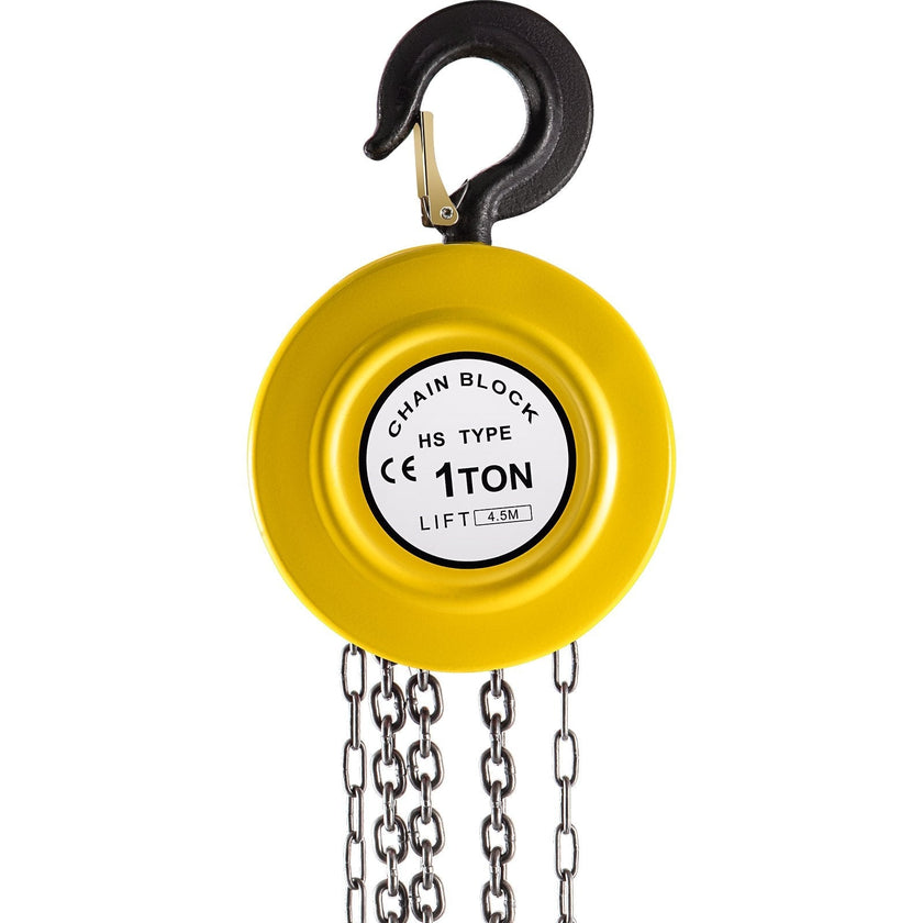 VEVOR Hand Chain Hoist, 2200 lbs /1 Ton Capacity Chain Block, 15ft/4.5m Lift Manual Hand Chain Block, Manual Hoist w/ Industrial-Grade Steel Construction for Lifting Good in Transport & Workshop, Yell