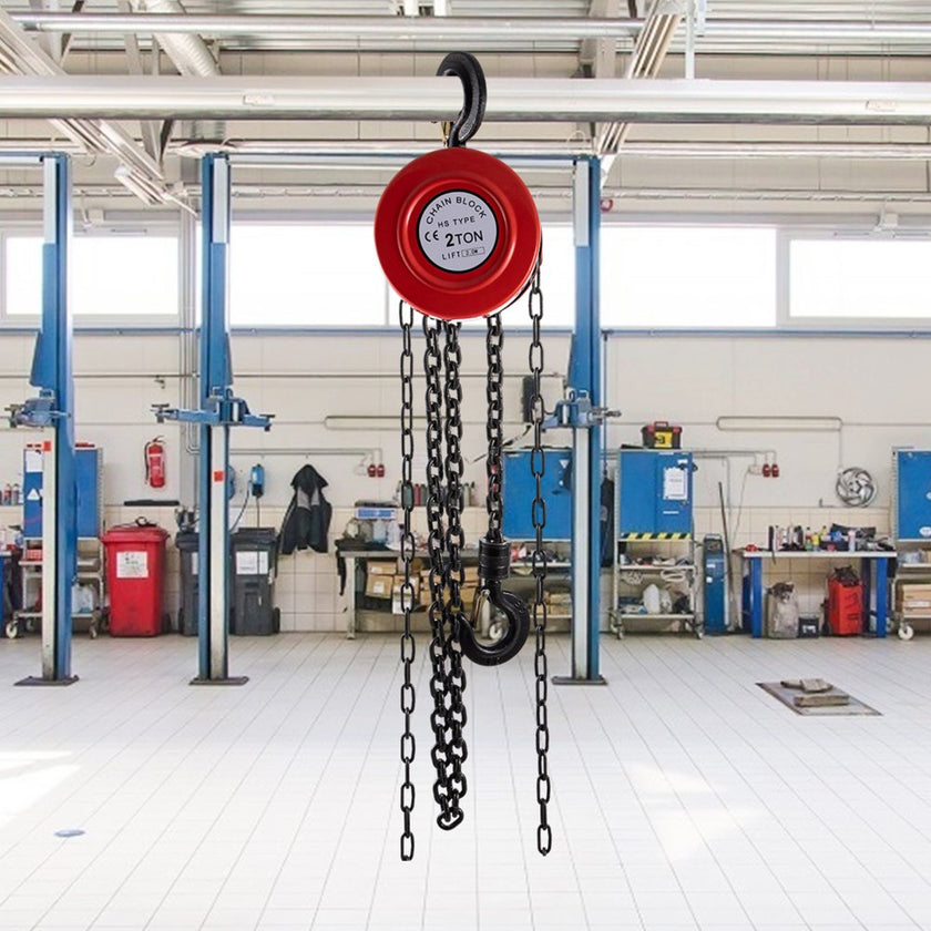 VEVOR Hand Chain Hoist, 4400 lbs /2 Ton Capacity Chain Block, 8ft/2.5m Lift Manual Hand Chain Block, Manual Hoist w/ Industrial-Grade Steel Construction for Lifting Good in Transport & Workshop, Red
