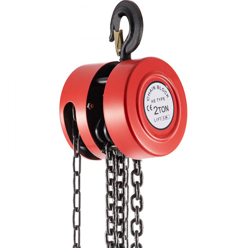 VEVOR Hand Chain Hoist, 4400 lbs /2 Ton Capacity Chain Block, 8ft/2.5m Lift Manual Hand Chain Block, Manual Hoist w/ Industrial-Grade Steel Construction for Lifting Good in Transport & Workshop, Red