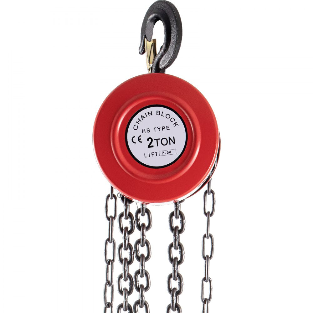 VEVOR Hand Chain Hoist, 4400 lbs /2 Ton Capacity Chain Block, 8ft/2.5m Lift Manual Hand Chain Block, Manual Hoist w/ Industrial-Grade Steel Construction for Lifting Good in Transport & Workshop, Red