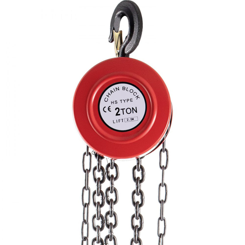 VEVOR Hand Chain Hoist, 4400 lbs /2 Ton Capacity Chain Block, 8ft/2.5m Lift Manual Hand Chain Block, Manual Hoist w/ Industrial-Grade Steel Construction for Lifting Good in Transport & Workshop, Red