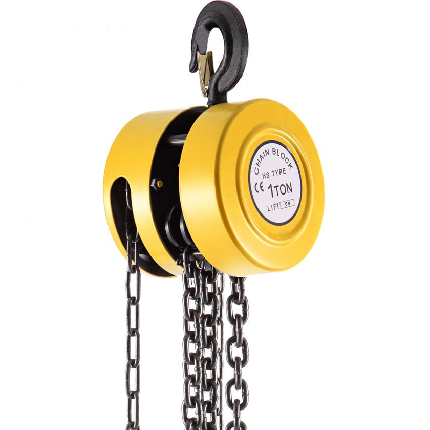 VEVOR Hand Chain Hoist, 2200 lbs /1 Ton Capacity Chain Block, 20ft/6m Lift Manual Hand Chain Block, Manual Hoist w/ Industrial-Grade Steel Construction for Lifting Good in Transport & Workshop, Yellow