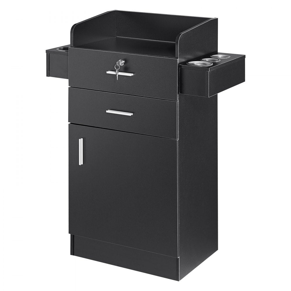 VEVOR Salon Storage Cabinet, Barber Salon Station for Hair Stylist, Hair Stylist Station Set, with 6 Sleeves, 1 Storage Cabinet, and 2 Drawers(One Lockable), Black