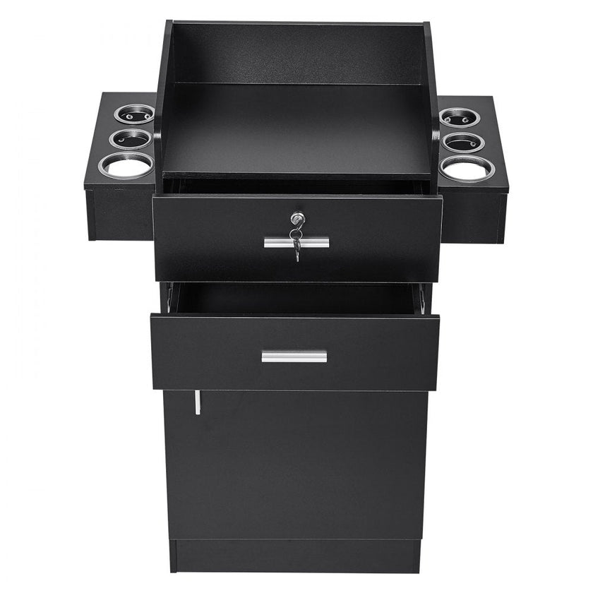 VEVOR Salon Storage Cabinet, Barber Salon Station for Hair Stylist, Hair Stylist Station Set, with 6 Sleeves, 1 Storage Cabinet, and 2 Drawers(One Lockable), Black