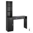 VEVOR Salon Station, Wall Mount Barber Salon Station for Hair Stylist, Beauty Spa Furniture Set, 1 Storage Cabinet, 3 Open Cubbies and 3 Drawers(One Lockable), Black