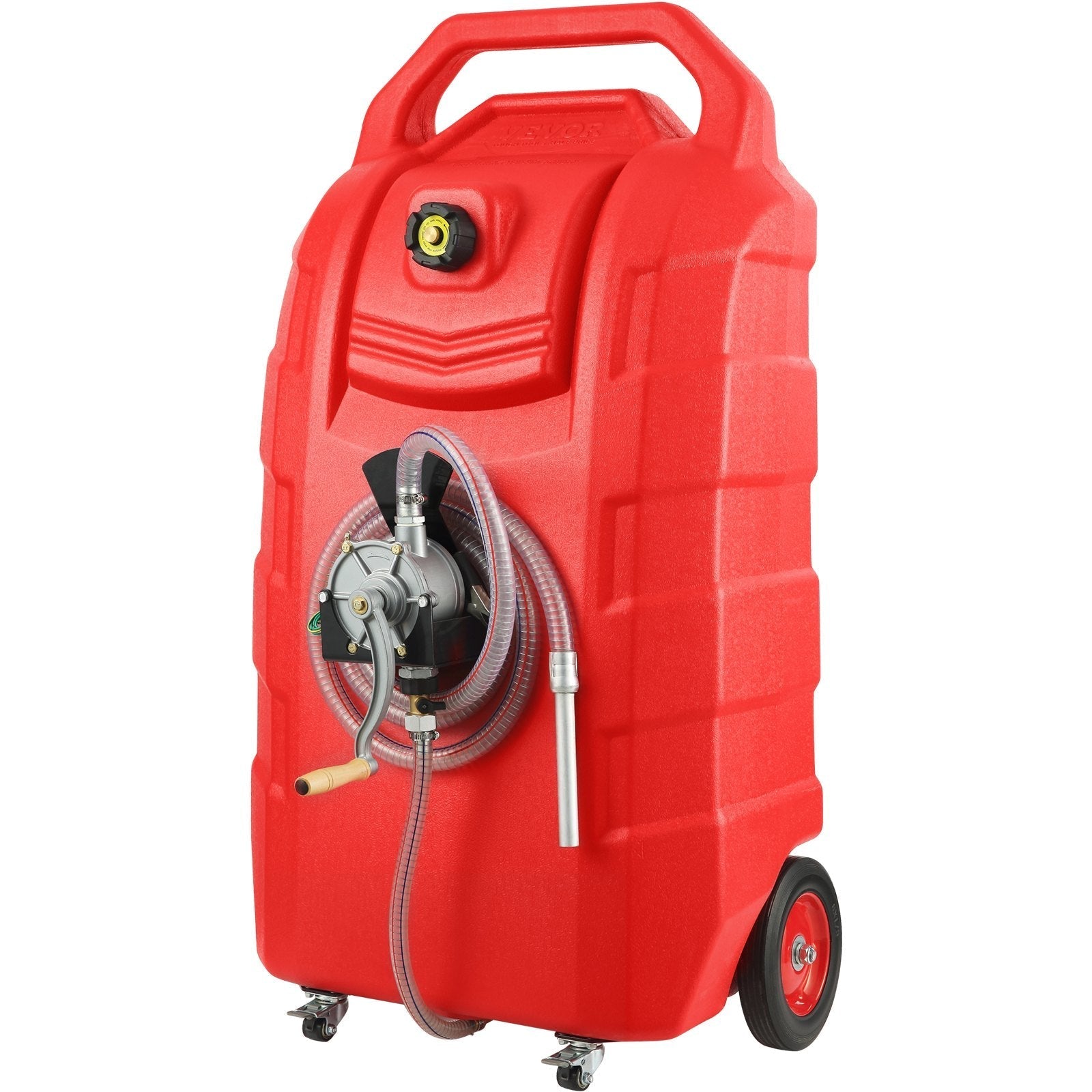 VEVOR Fuel Caddy, 32 Gallon, Portable Fuel Storage Tank On-Wheels, with Manual Transfer Pump, Gasoline Diesel Fuel Container for Cars, Lawn Mowers, ATVs, Boats, More, Red