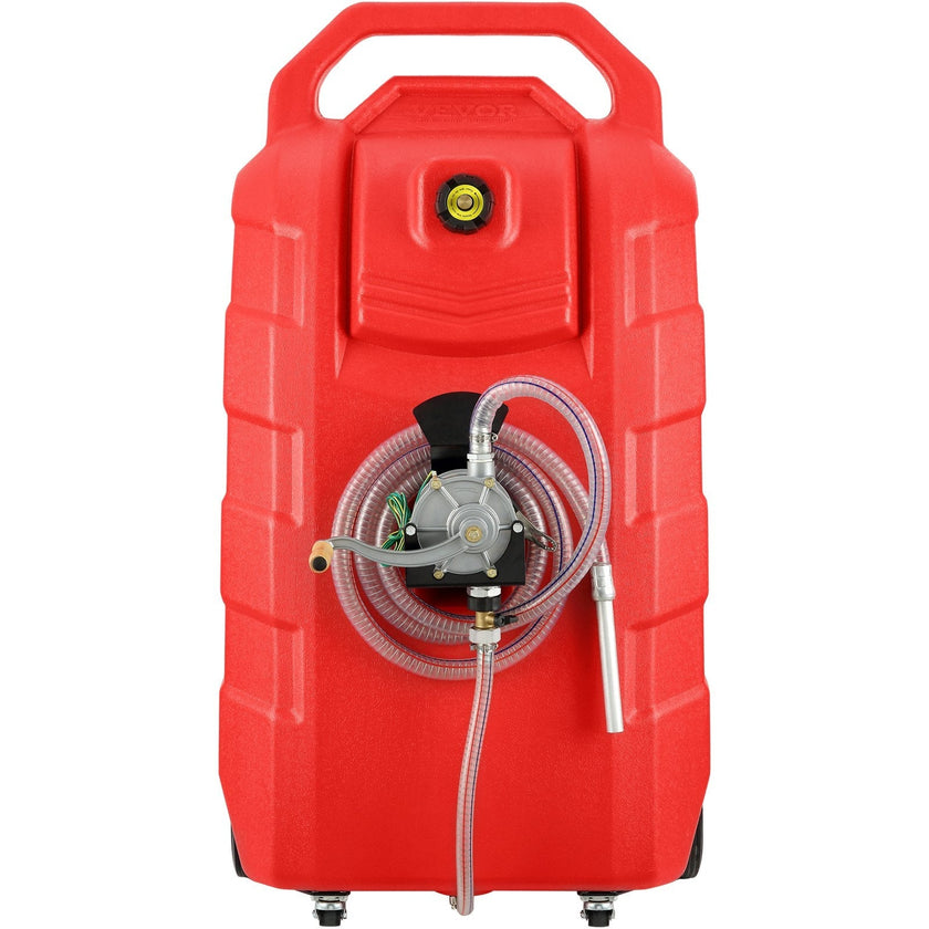 VEVOR Fuel Caddy, 32 Gallon, Portable Fuel Storage Tank On-Wheels, with Manual Transfer Pump, Gasoline Diesel Fuel Container for Cars, Lawn Mowers, ATVs, Boats, More, Red