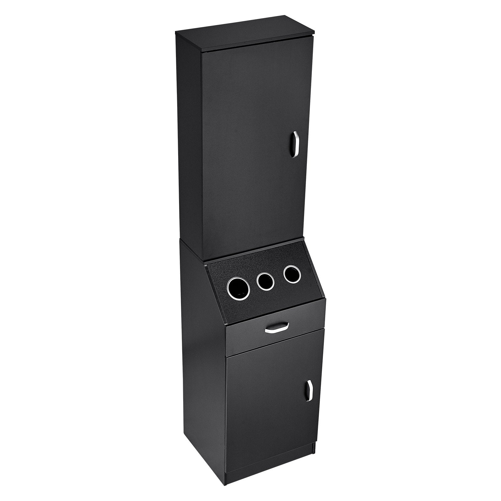 VEVOR Salon Storage Cabinet, Barber Salon Station for Hair Stylist, Hair Stylist Station Set, with 3 Hair Dryer Holders, Cabinets, and A Drawer, Black