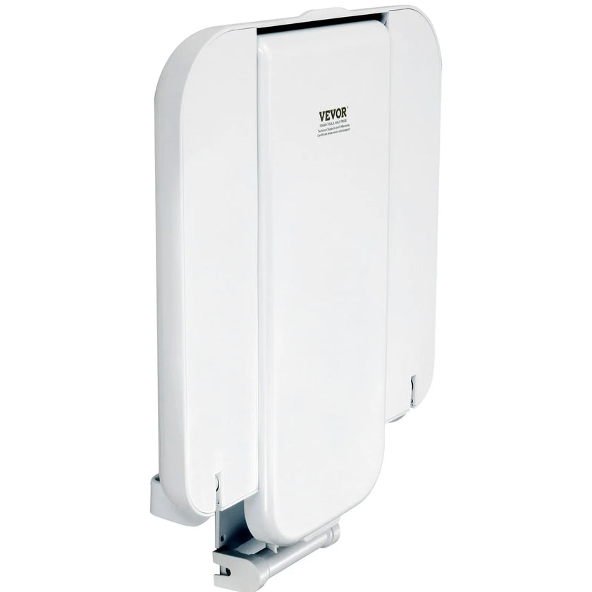 VEVOR Folding ABS Shower Seat, 15.7'' x 16.7'' Unfolded, Wall Mounted Fold Up Shower Bench with 440 lbs Load Capacity, Space Saving Fold Down Shower Chair for Seniors Pregnant Women Children Adults