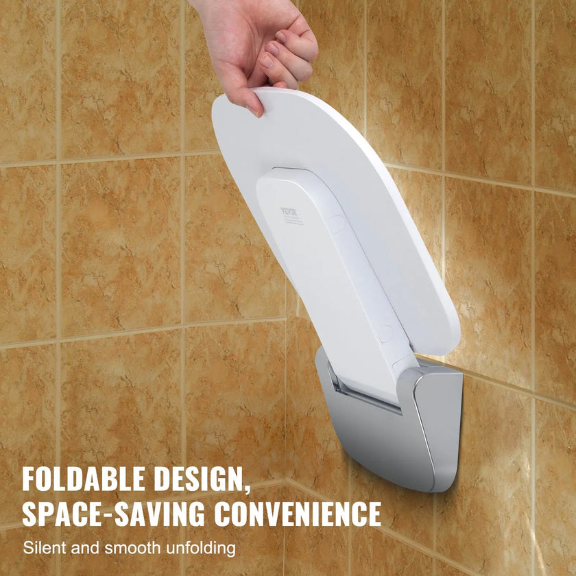 VEVOR Urea-formaldehyde Folding Shower Seat, 13.6'' x 12.8'' Unfolded, Wall Mounted Fold Up Shower Bench with 450 lbs Load Capacity, Space Saving Fold Down Shower Chair for Seniors Children Adults