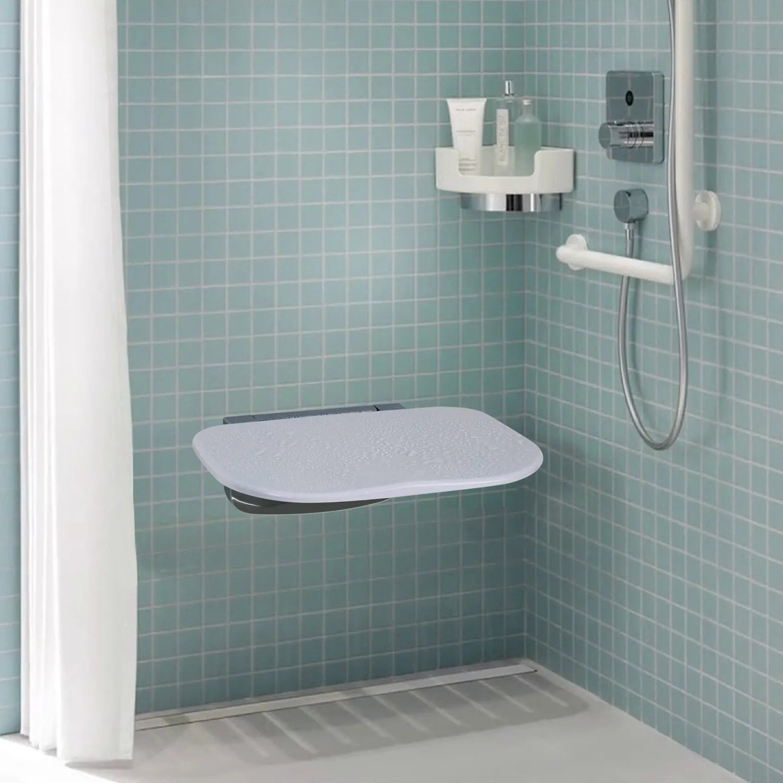 VEVOR Urea-formaldehyde Folding Shower Seat, 13.6'' x 12.8'' Unfolded, Wall Mounted Fold Up Shower Bench with 450 lbs Load Capacity, Space Saving Fold Down Shower Chair for Seniors Children Adults