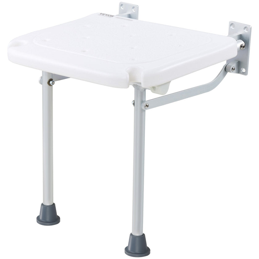 VEVOR Folding PE Shower Seat, 15.7'' x 14.8'' Unfolded, Wall Mounted Fold Up Shower Bench with 500 lbs Load Capacity, Space Saving Fold Down Shower Chair for Seniors Pregnant Women Children Adults