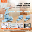 VEVOR Button Maker, 1/1.25/2.28 inch(25/32/58mm) 3-IN-1 Pin Maker, 300pcs Button Parts, Button Maker Machine with Panda Magic Book, Ergonomic Arc Handle Punch Press Kit, For Children DIY Gifts, Blue