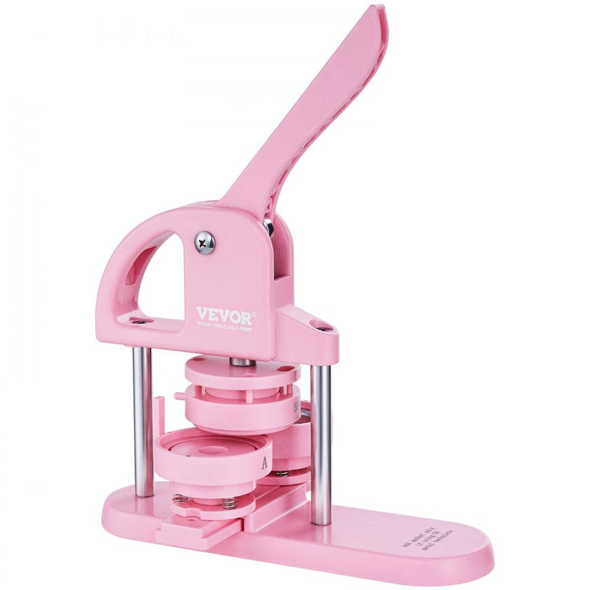 VEVOR Button Maker, 1/1.25/2.28 inch(25/32/58mm) 3-IN-1 Pin Maker, 300pcs Button Parts, Button Maker Machine with Panda Magic Book, Ergonomic Arc Handle Punch Press Kit, For Children DIY Gifts, Pink