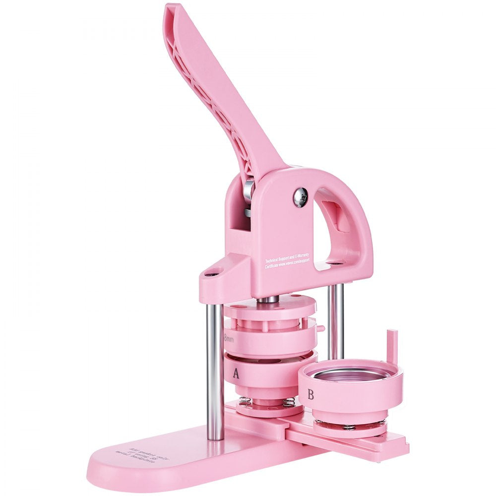VEVOR Button Maker, 1/1.25/2.28 inch(25/32/58mm) 3-IN-1 Pin Maker, 300pcs Button Parts, Button Maker Machine with Panda Magic Book, Ergonomic Arc Handle Punch Press Kit, For Children DIY Gifts, Pink