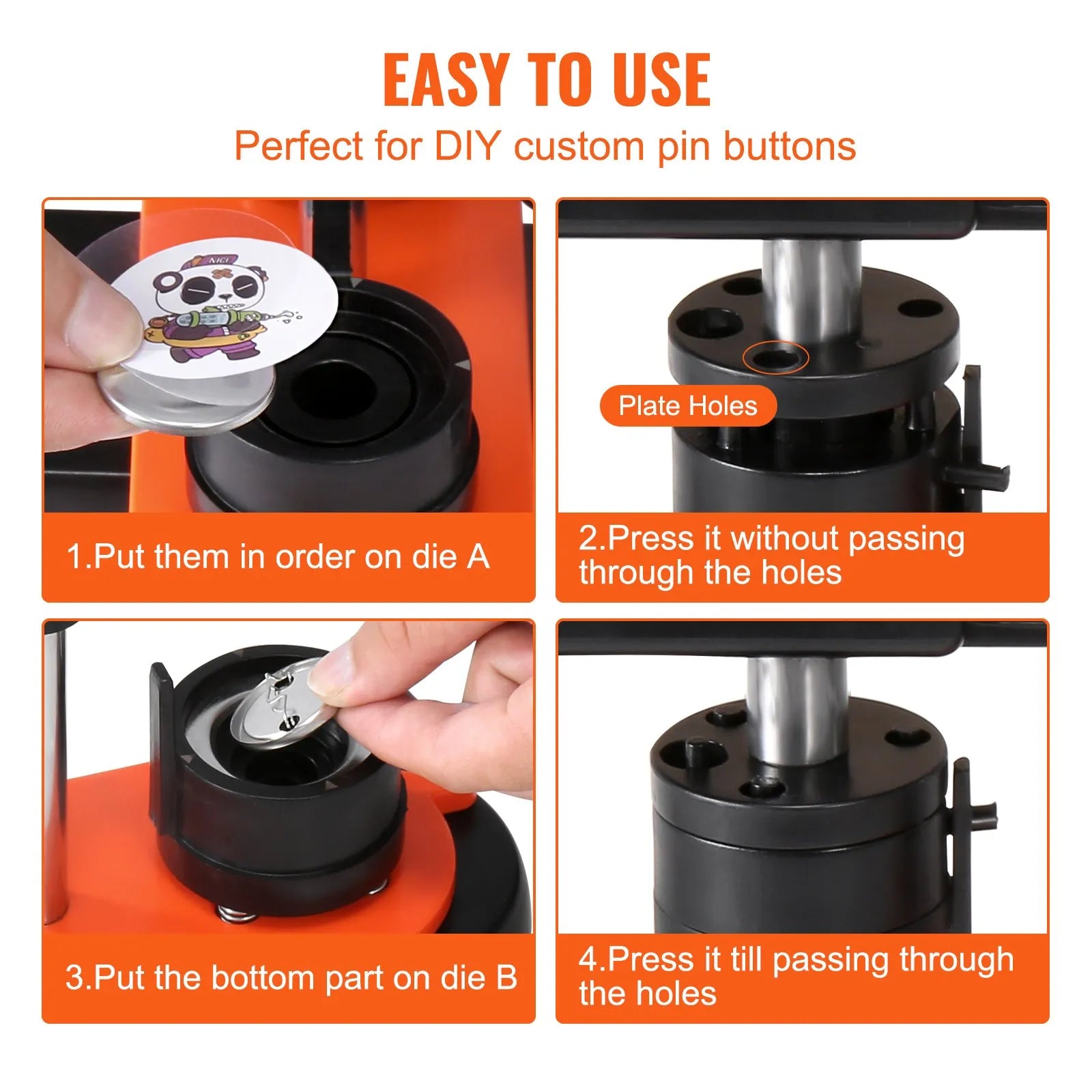 VEVOR Button Maker Machine, 1.25 inch/32mm Pin Maker, Installation-Free Badge Punch Press Kit, Children DIY Gifts Button Making Supplies with 500pcs Button Parts, Circle Cutter, Magic Book