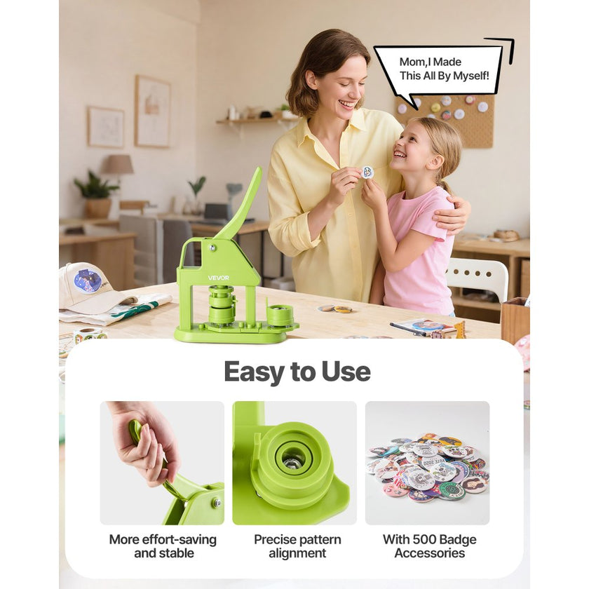 32mm DIY Button Badge Maker Press Kit with 500 Pin Parts, Circle Cutter & Craft Accessories