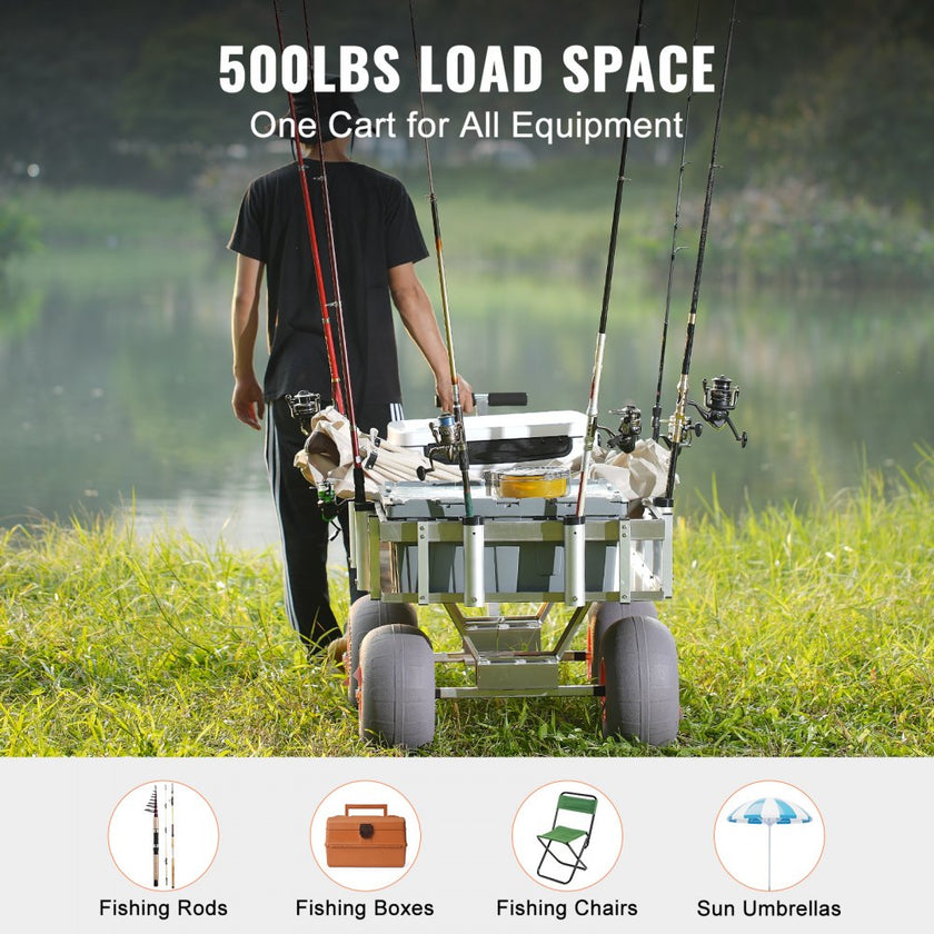 VEVOR Beach Fishing Cart, 500 lbs Load Capacity, Fish and Marine Cart with Four 13