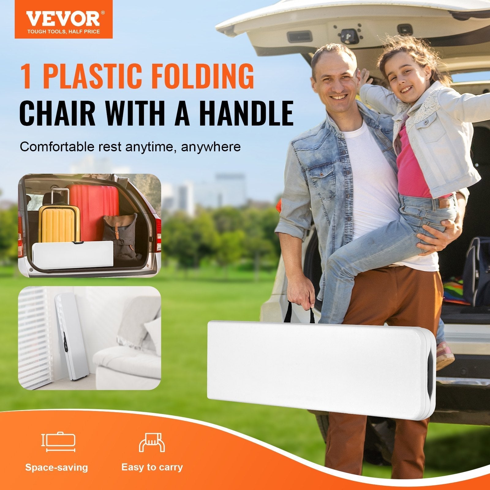VEVOR 6FT Plastic Folding Bench Portable Outdoor Bench for Picnic Camping Garden