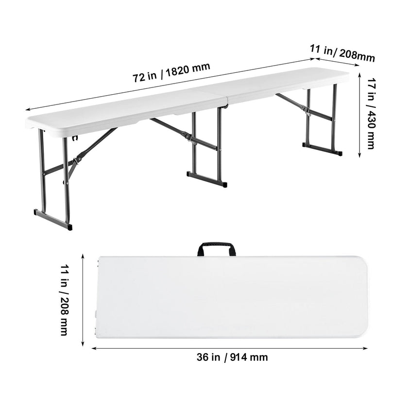 VEVOR 6FT Plastic Folding Bench Portable Outdoor Bench for Picnic Camping Garden