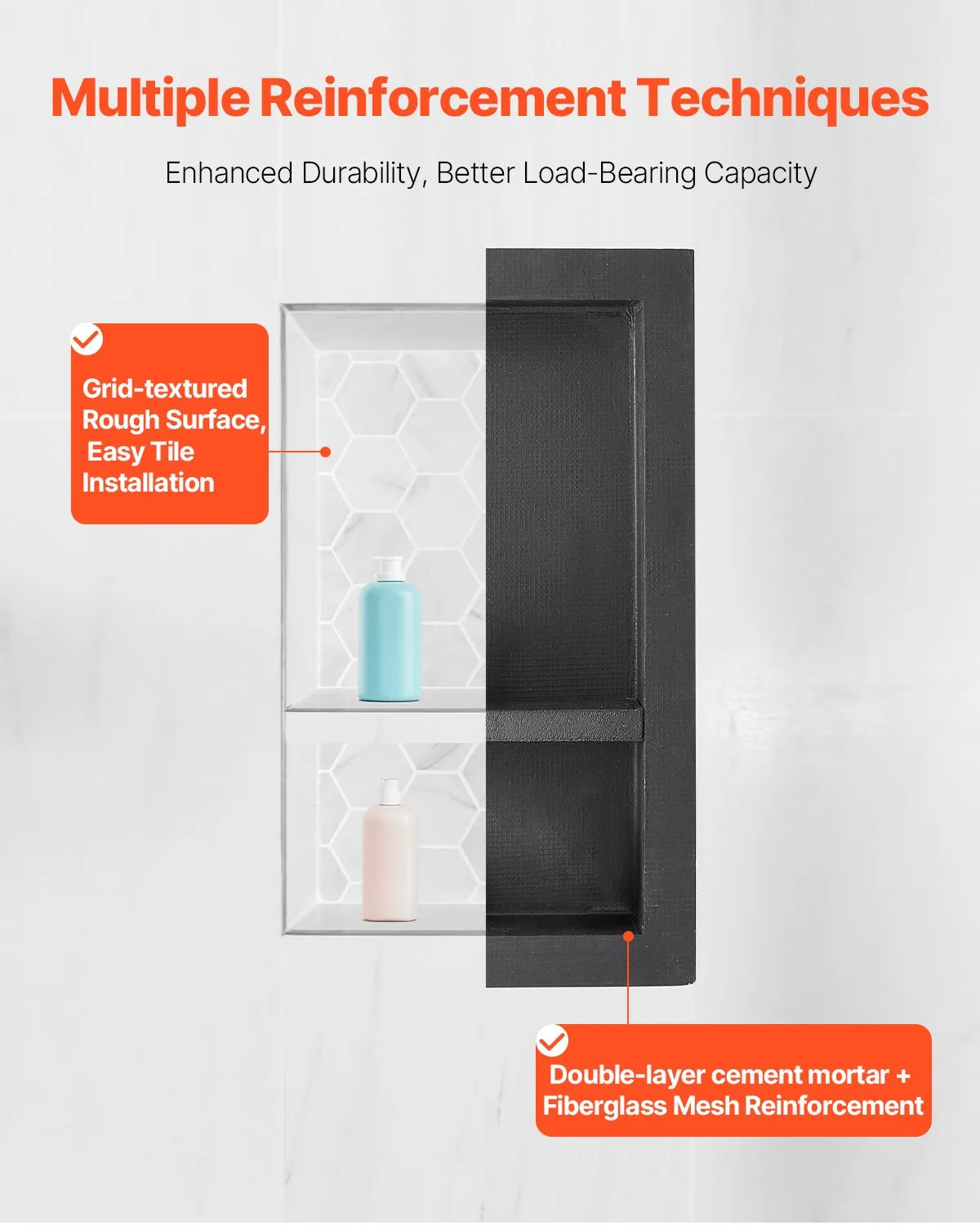 VEVOR Shower Niche 16 x 28 x 4 inch Recessed Wall Shelf for Bathroom Shower