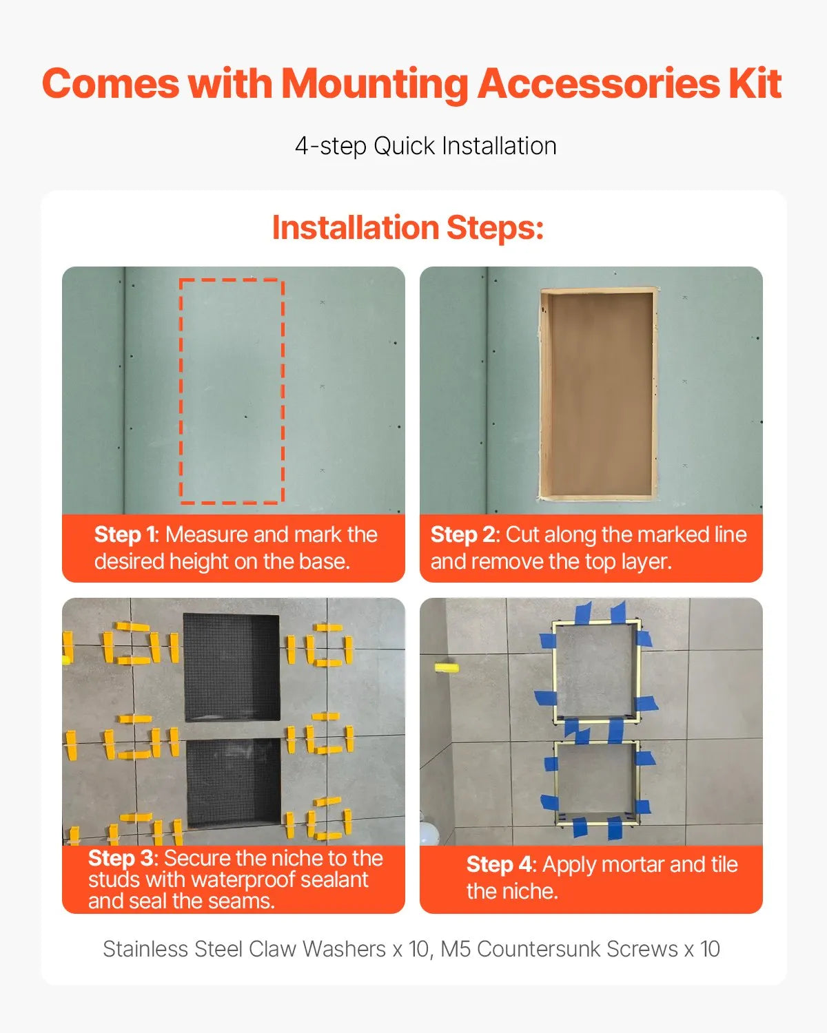 VEVOR Shower Niche 16 x 28 x 4 inch Recessed Wall Shelf for Bathroom Shower
