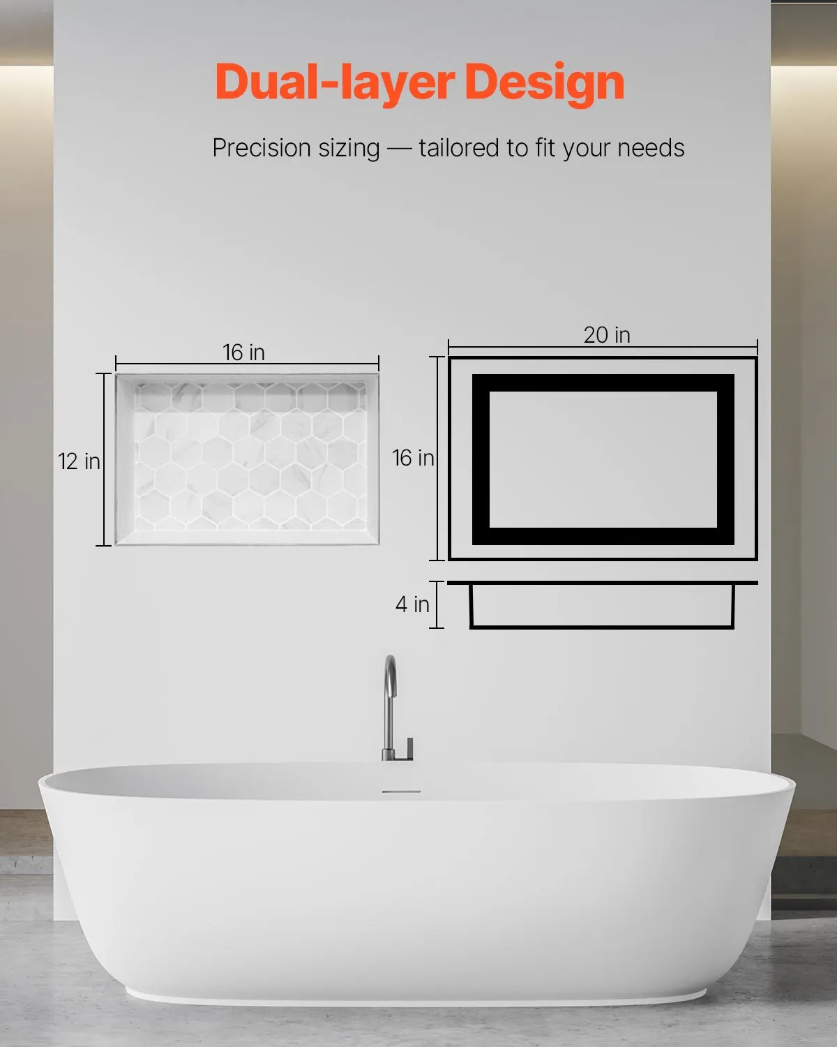 VEVOR Shower Niche 16 x 20 x 4 inch Recessed Wall Divider Shelf for Bathroom