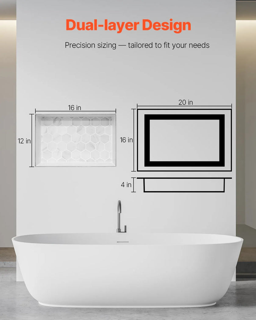 VEVOR Shower Niche 16 x 20 x 4 inch Recessed Wall Divider Shelf for Bathroom
