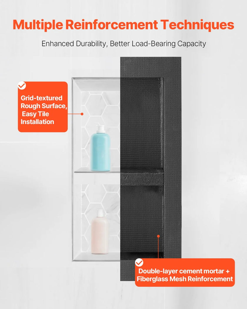 VEVOR Shower Niche, Recessed Wall Shelf, Bathroom Storage Shelf, Four-Layer Shower Niche, Waterproof Bathroom Shelf, XPS Plastic Wall Niche, Grid-Textured Storage Shelf, Modern Shower Storage, Dual-Unit Wall Shelf, Easy Install Bathroom Niche