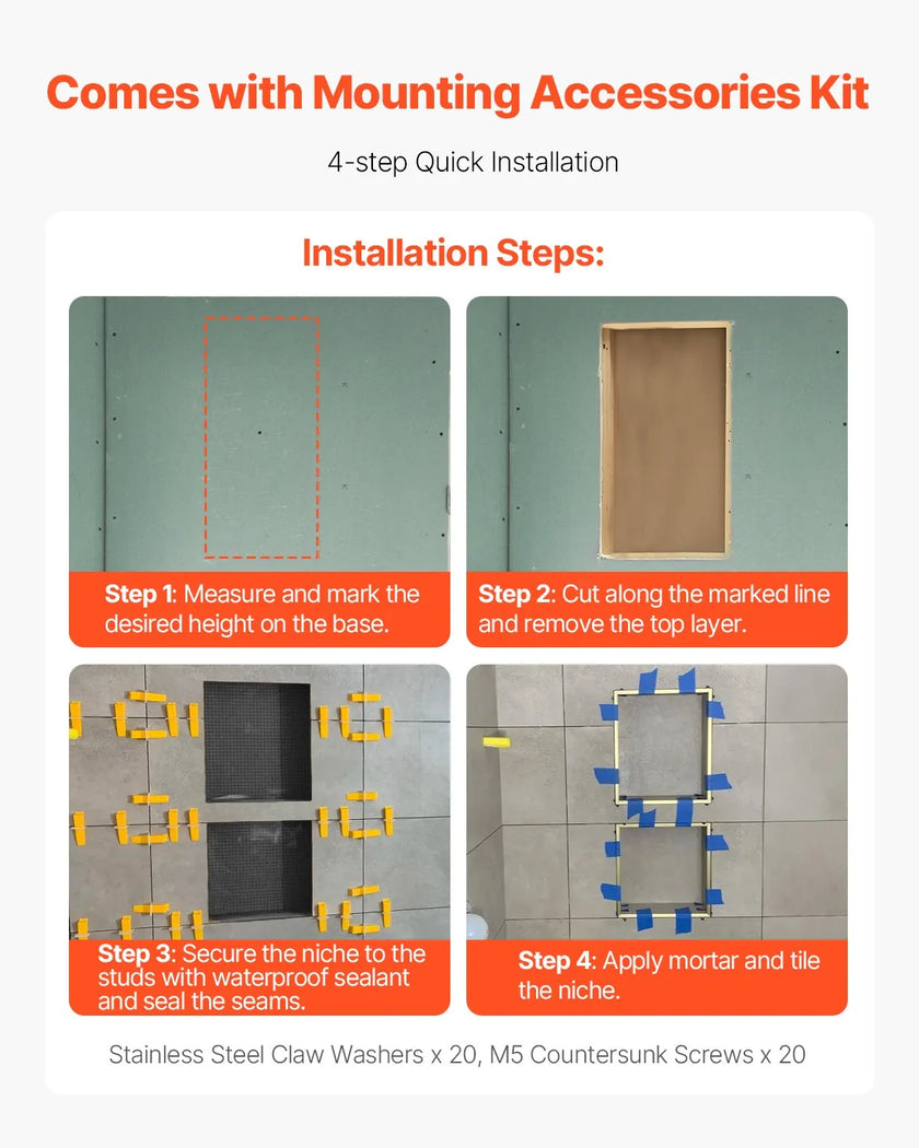 VEVOR Shower Niche, Recessed Wall Shelf, Bathroom Storage Shelf, Four-Layer Shower Niche, Waterproof Bathroom Shelf, XPS Plastic Wall Niche, Grid-Textured Storage Shelf, Modern Shower Storage, Dual-Unit Wall Shelf, Easy Install Bathroom Niche