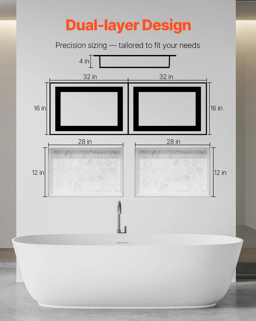 VEVOR Shower Niche, Recessed Wall Shelf, Bathroom Storage Shelf, Four-Layer Shower Niche, Waterproof Bathroom Shelf, XPS Plastic Wall Niche, Grid-Textured Storage Shelf, Modern Shower Storage, Dual-Unit Wall Shelf, Easy Install Bathroom Niche