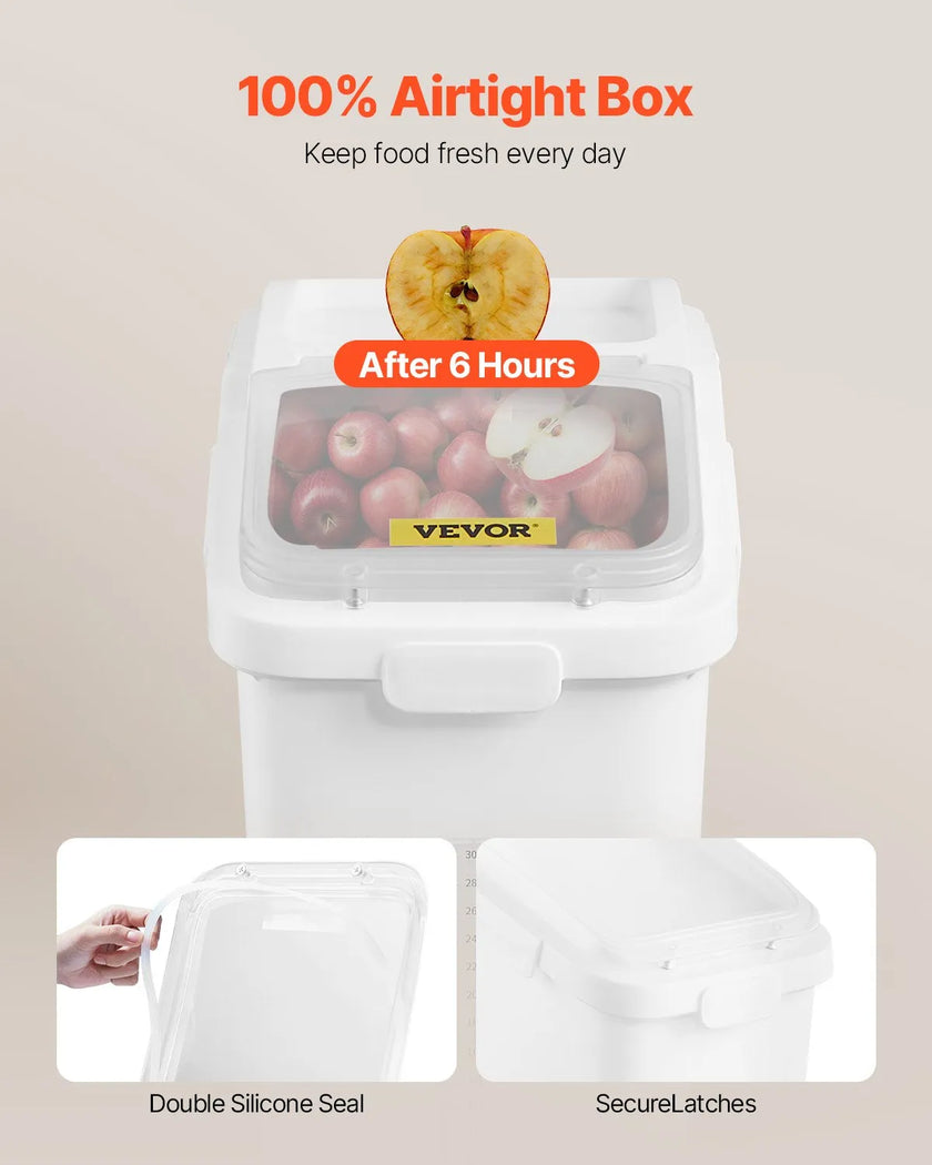 VEVOR Ingredient Storage Bin, 11.4 Gallon Capacity Shelf Ingredient Bin, 280 Cup Flour Bins on Wheels Commercial Prosave Shelf-storage Ingredient Bin with Lid and Scoop Rice Bin for Kitchen White