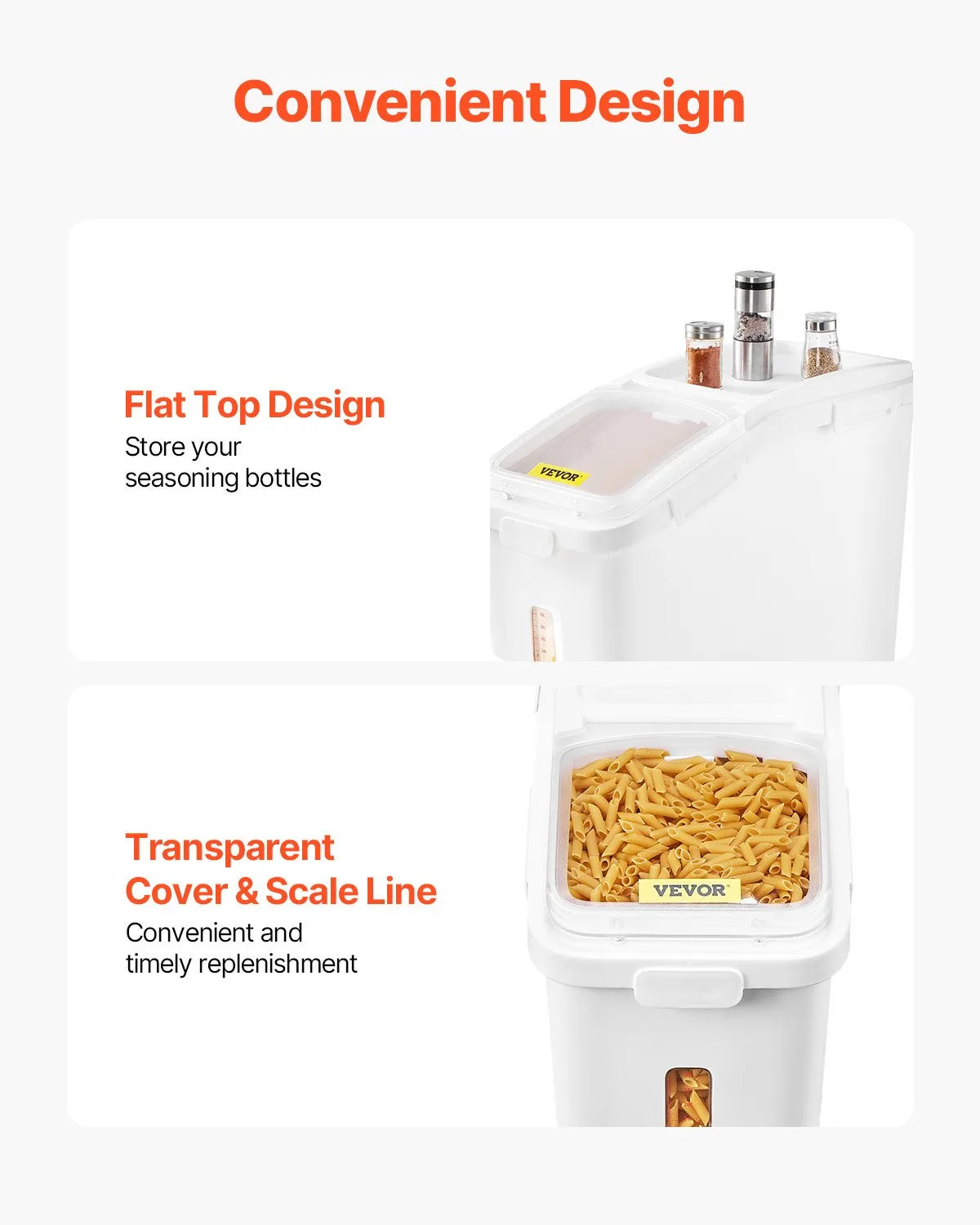 VEVOR Ingredient Storage Bin, 11.4 Gallon Capacity Shelf Ingredient Bin, 280 Cup Flour Bins on Wheels Commercial Prosave Shelf-storage Ingredient Bin with Lid and Scoop Rice Bin for Kitchen White