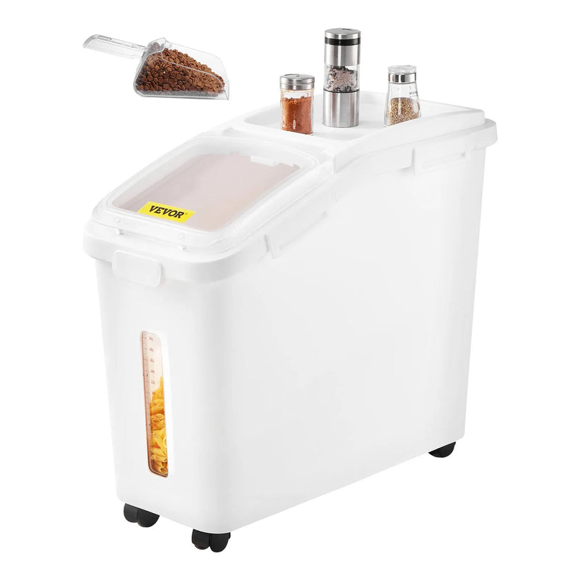 VEVOR Ingredient Storage Bin, 11.4 Gallon Capacity Shelf Ingredient Bin, 280 Cup Flour Bins on Wheels Commercial Prosave Shelf-storage Ingredient Bin with Lid and Scoop Rice Bin for Kitchen White